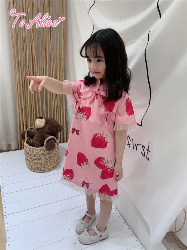 大特価】【Kids】TZC5344いちごプリントチャイナワンピース - To Alice