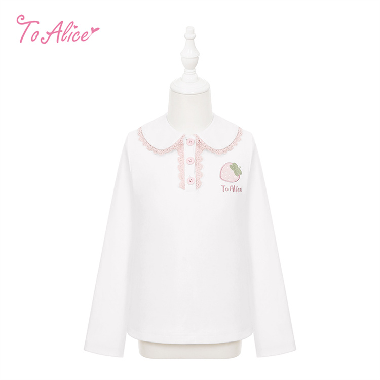 画像1: 【送料無料】TZC8500 いちご×肉球刺繍丸襟トップス《予約受付》 (1)